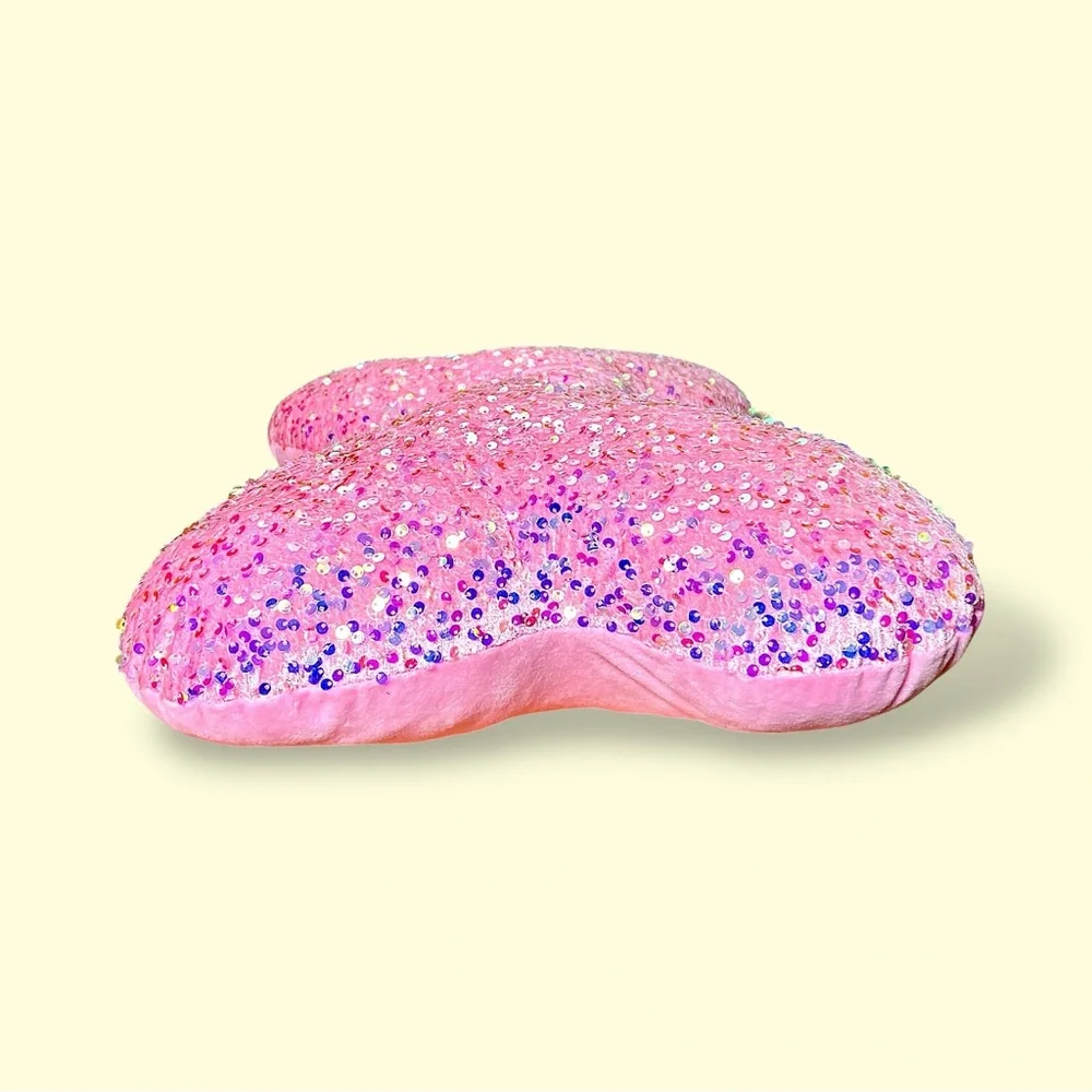 Cynthia Rowley Kids Pink Sequin Bow- Shaped Throw Pillow 20”